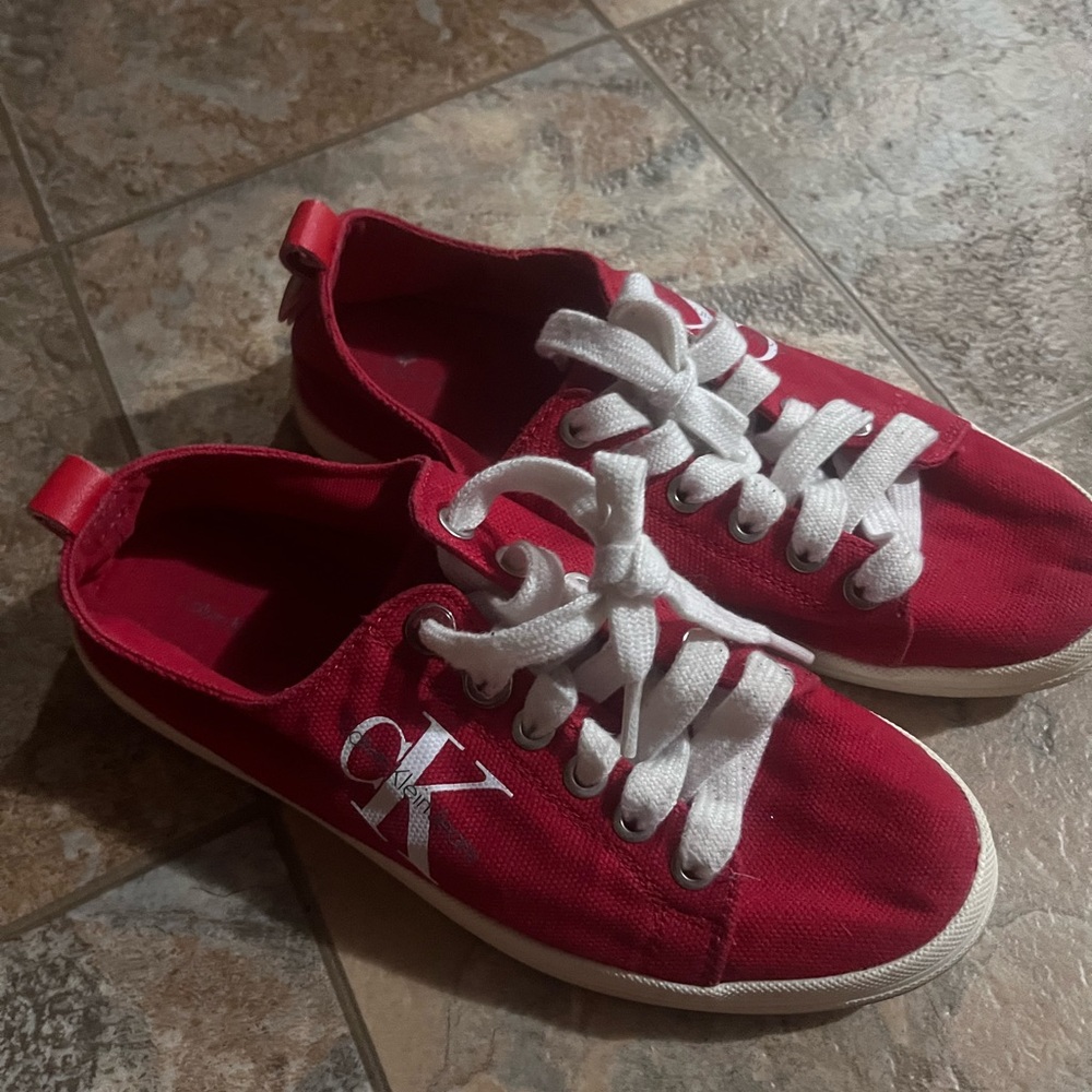 Calvin Klein Red and White Canvas Sneakers